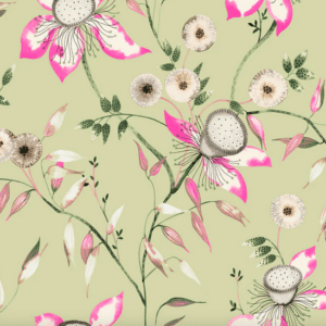 Pink flowers and green leaves pattern.