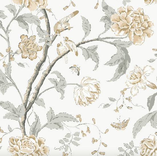 Floral pattern with birds and butterflies.