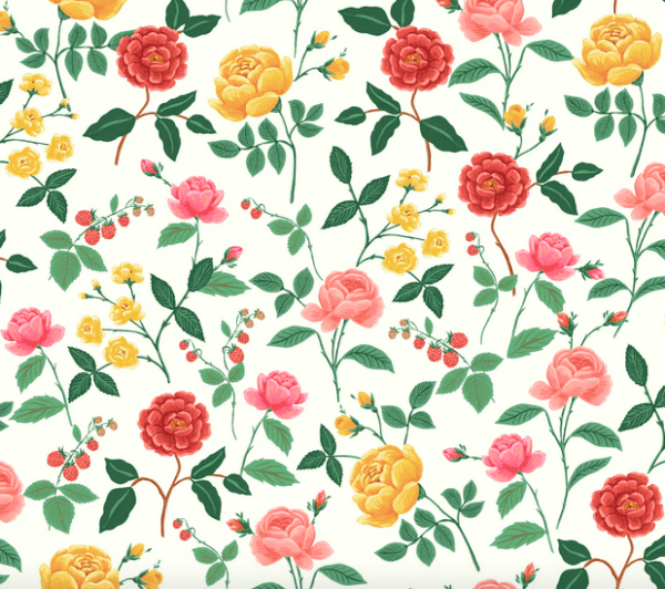 Floral pattern: yellow, pink, red roses.