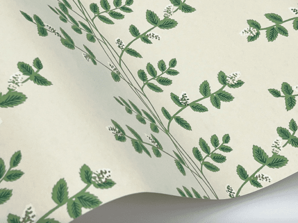 Green floral wallpaper sample.