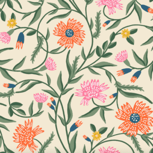 Floral pattern, cream background.