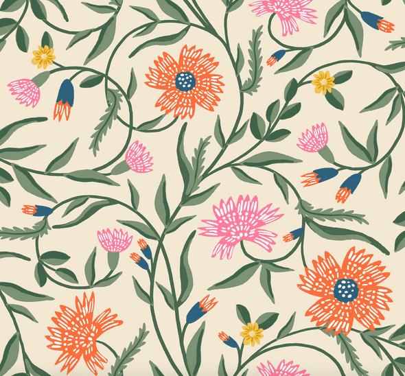 Floral pattern, cream background.