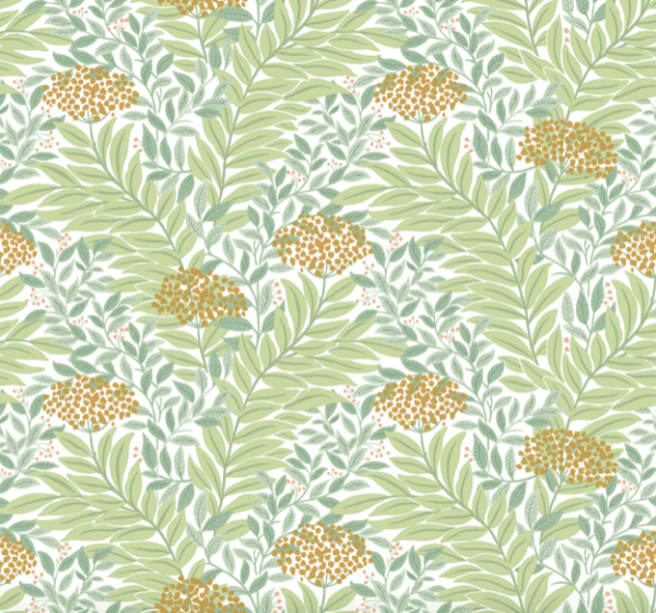 Green floral leaf and berry pattern.