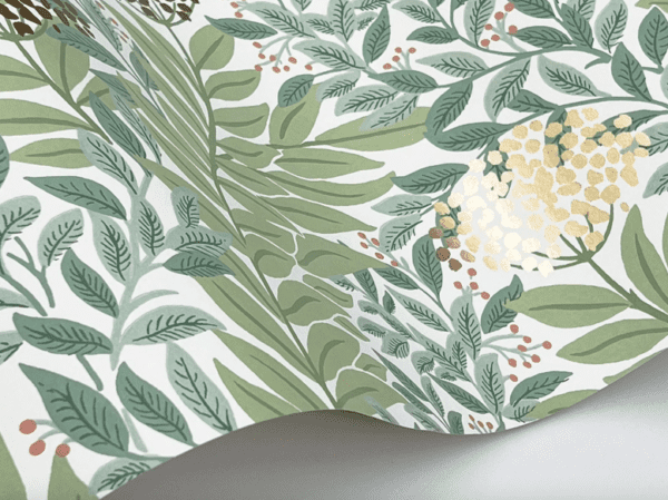 Green gold floral wallpaper design.