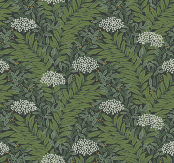 Dark green floral leaf pattern.