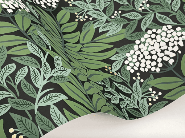 Dark green floral wallpaper design.