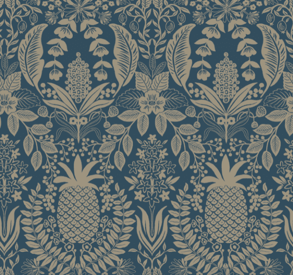 Blue damask pattern with pineapples.