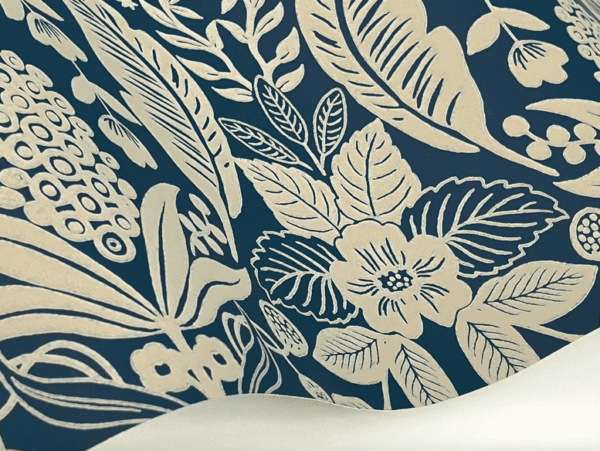 Navy blue floral wallpaper design.