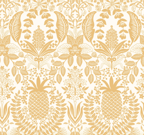 Gold pineapple floral damask pattern.