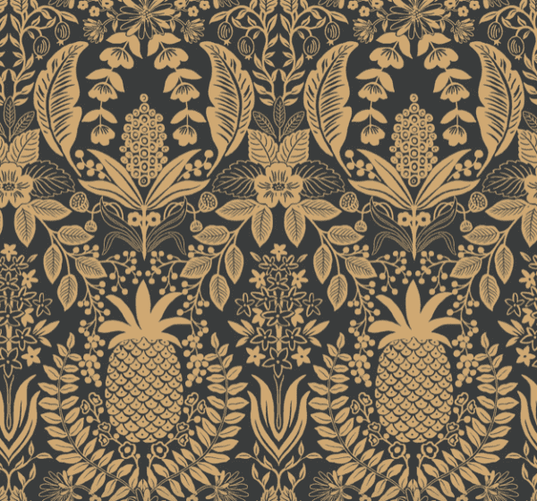 Gold pineapple floral damask pattern.