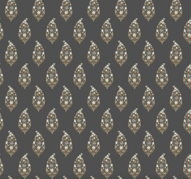 Dark gray paisley floral pattern.