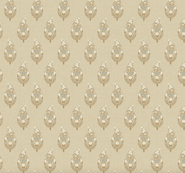 Beige fabric with floral paisley pattern.