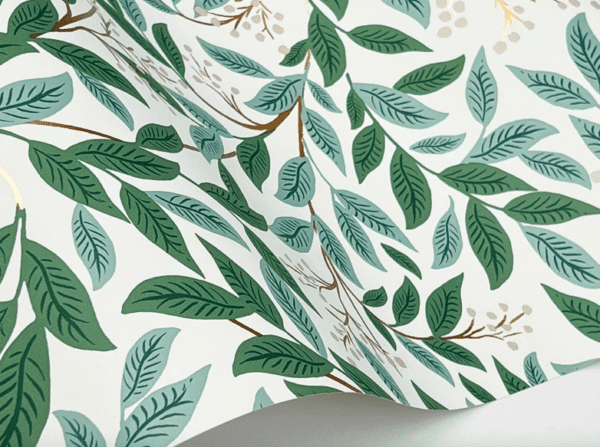 Green leaf and branch wallpaper design.