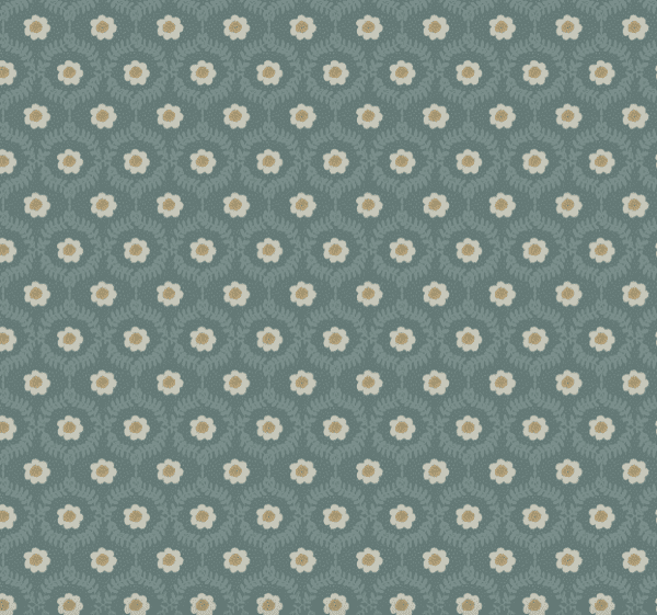 Floral pattern, teal background.