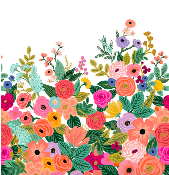 Colorful floral border, vibrant blooms.