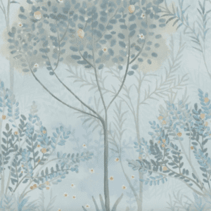 Misty blue floral wallpaper pattern.