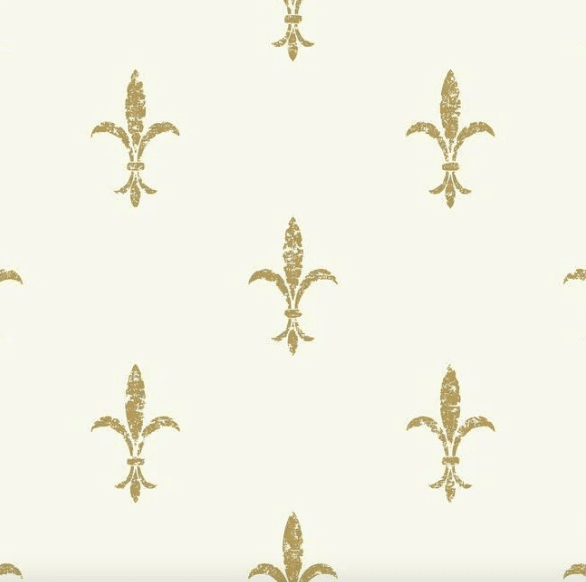 Gold fleur-de-lis wallpaper pattern.