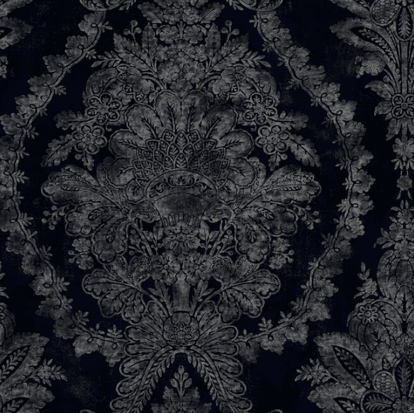 Dark gray damask pattern on black.