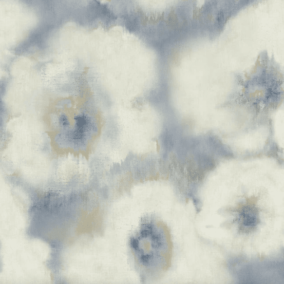 Abstract blue and beige floral wallpaper.