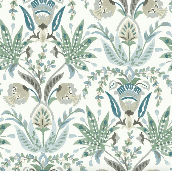 Blue and green floral damask pattern.