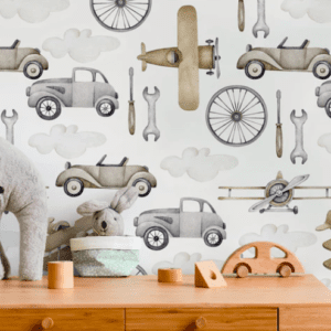 Cars, planes, and tools wallpaper.