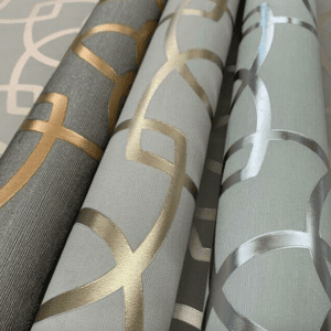 Elegant geometric wallpaper rolls.