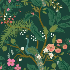 Peacock and floral botanical print.