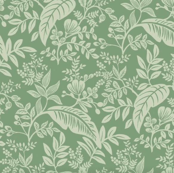 Sage green floral leaf pattern.