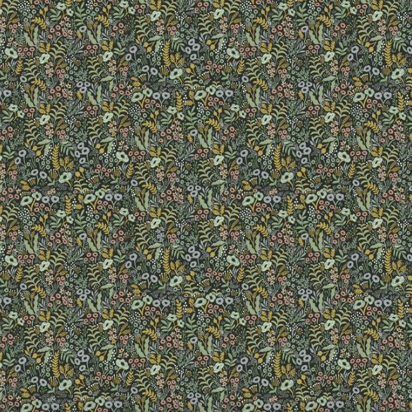 Dark floral pattern, green and gold.