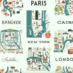 World city maps illustration fabric.