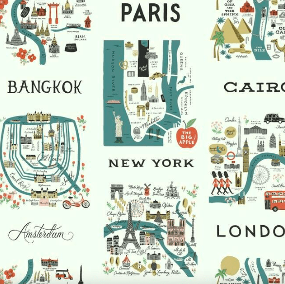 World city maps illustration fabric.