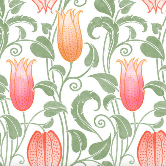 Pink and orange tulip floral pattern.