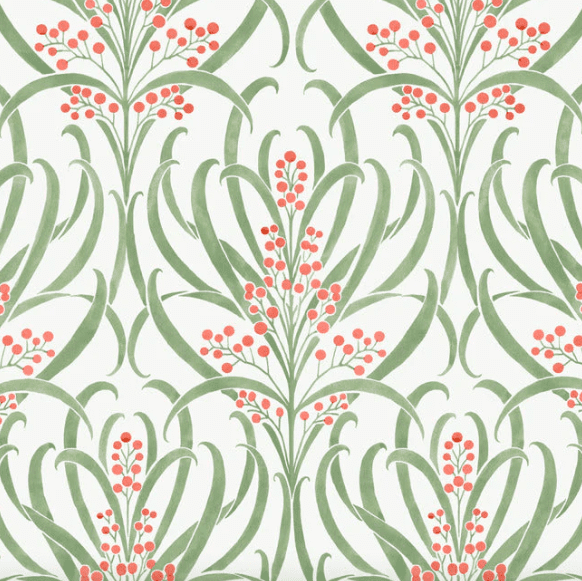 Seamless green and red floral pattern.