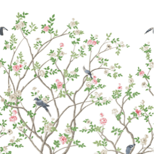 Floral tree wallpaper with birds.