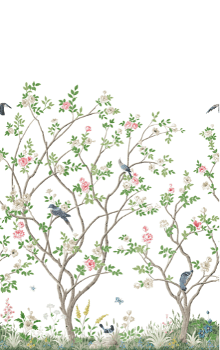 Floral tree wallpaper with birds.