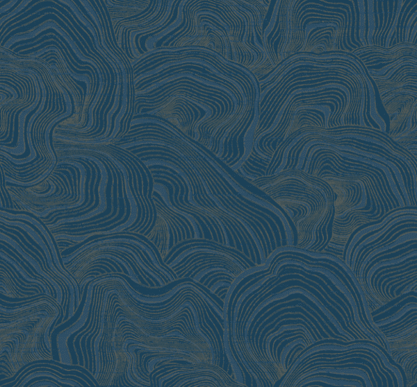 Abstract blue and gold wave pattern.