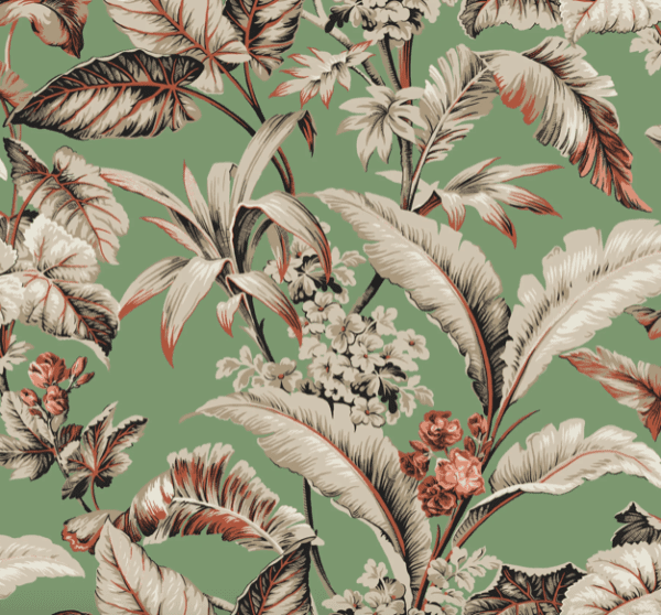 Tropical floral pattern, green background.