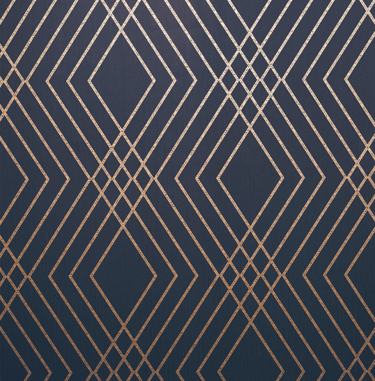 Navy blue wallpaper with rose gold lines.