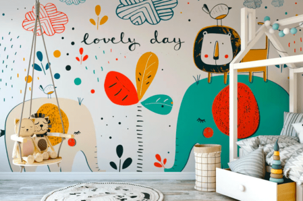 Lovely day animal nursery wall mural.