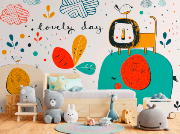 Lovely day animal mural kids room