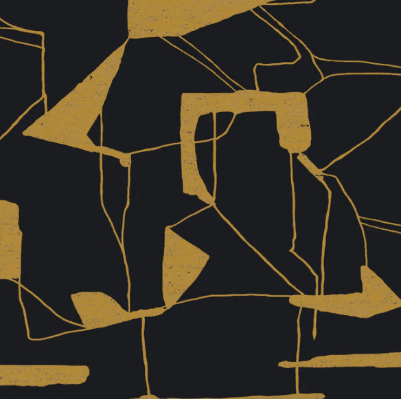 Abstract gold lines on black background.