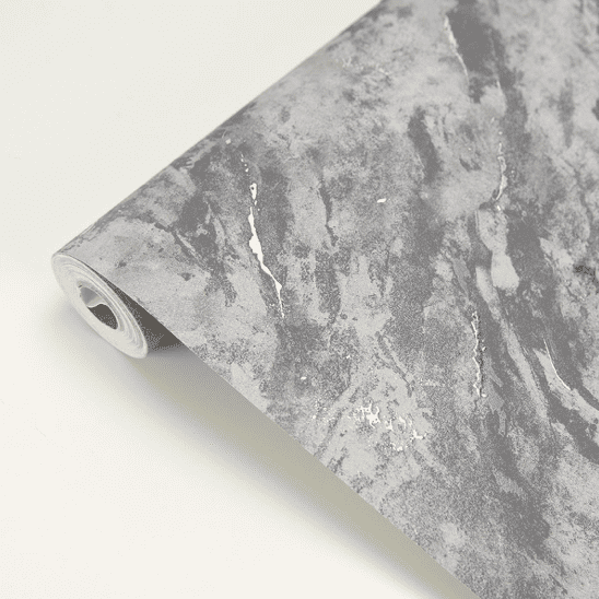 Grey marble effect wallpaper roll.