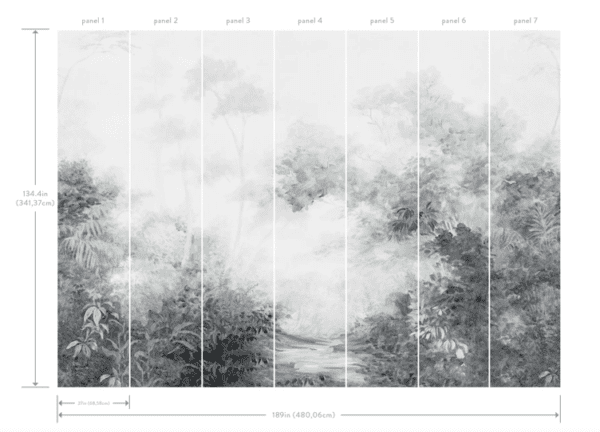 Monochrome forest wallpaper mural.