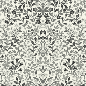 Black and white floral fabric pattern.