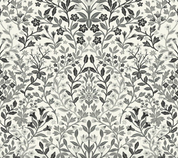 Black and white floral fabric pattern.