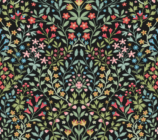 Floral pattern, dark background.