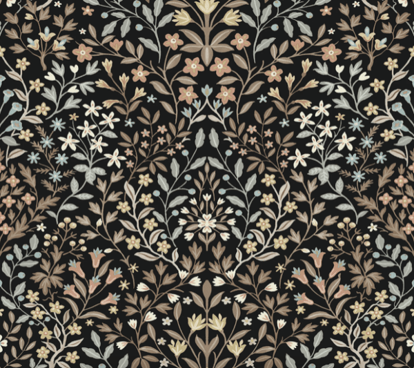 Dark floral pattern, repeating design.