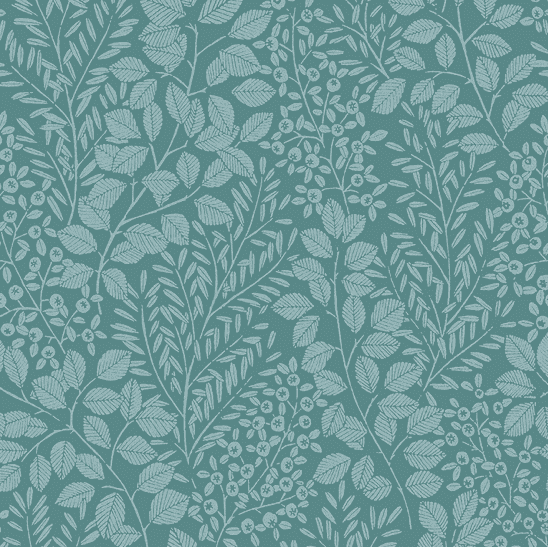 Teal leafy botanical pattern repeat.