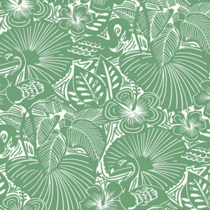 Sage green tropical bird and flower print.