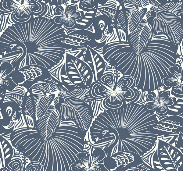 Blue tropical floral and bird print.